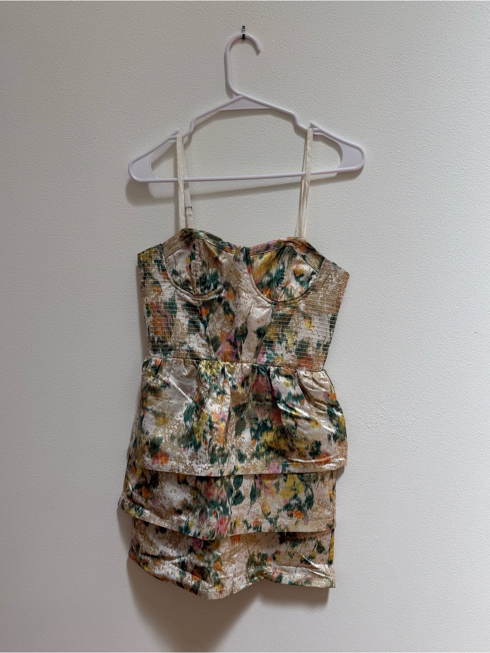 Alice + Olivia Cream Floral Tiered Bustier Mini Dress